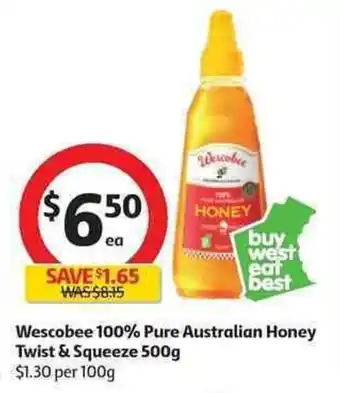 Coles Wescobee 100% Pure Australian Honey Twist & Squeeze 500g offer