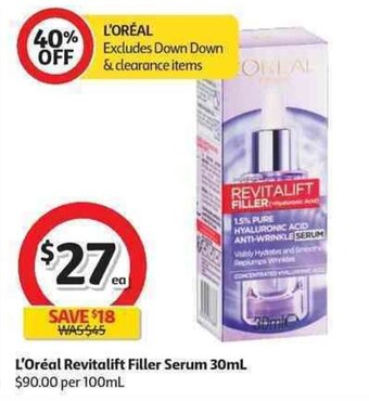 Coles L'Oréal Revitalift Filler Serum 30ml offer