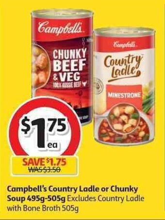 Coles Campbell's Country Ladle or Chunky Soup 495g-505g offer