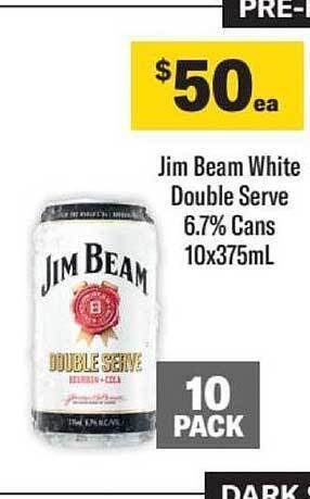 Liquorland Jim beam white double serve 6.7% cans offer