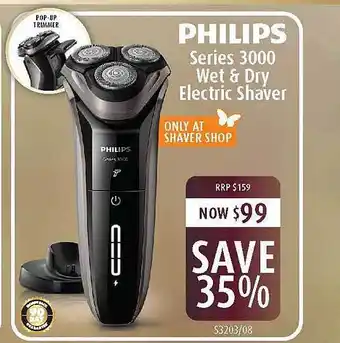 Shaver Shop Philips series 3000 wet & dry electric shaver offer