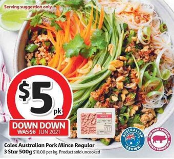 Coles Coles Australian Pork Mince Regular 3 Star 500g offer