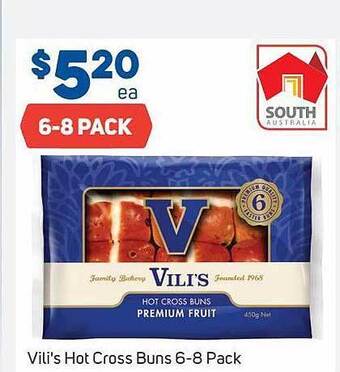 Foodland Vili's hot cross buns 6-8 pack offer