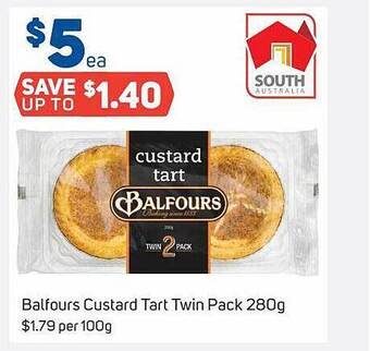 Foodland Balfours custard tart twin pack offer