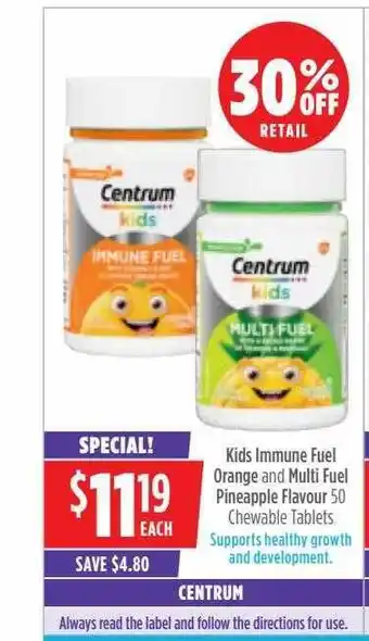 Centrum kis immune fuel orange and multi fuel pineapple flavour