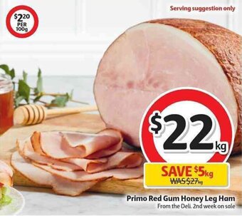 Coles Primo Red Gum Honey Leg Ham offer