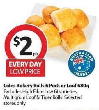 Coles Coles Bakery Rolls 6 Pack or Loaf 680g offer