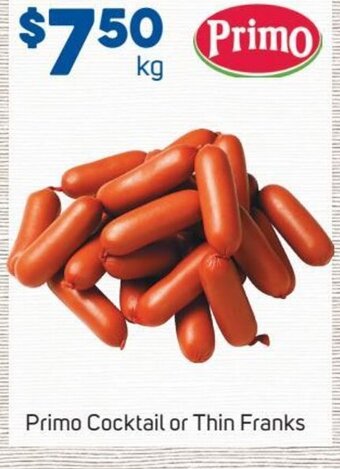 Foodland Primo Cocktail Or Thin Franks offer