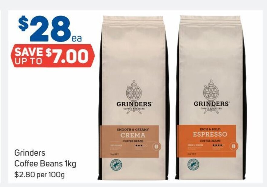 Grinders Coffee Beans 1Kg offer at Foodland
