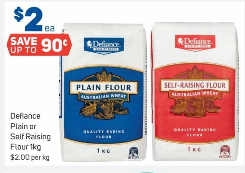 Defiance Plain Or Self Raising Flour 1kg offer at Foodland