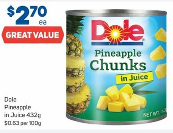 Foodland Dole Pineapple In Juice 432g offer