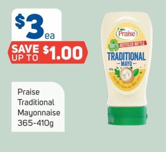 Praise Traditional Mayonnaise 365410g offer at Foodland