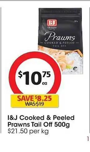 Coles I&j cooked & peeled prawns tail off offer