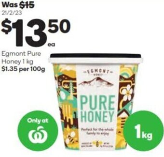 Woolworths Egmont Pure Honey 1 kg offer