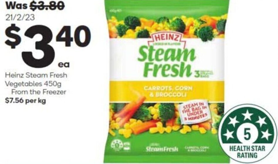 Heinz Steam Fresh Vegetables 450g offer at Woolworths