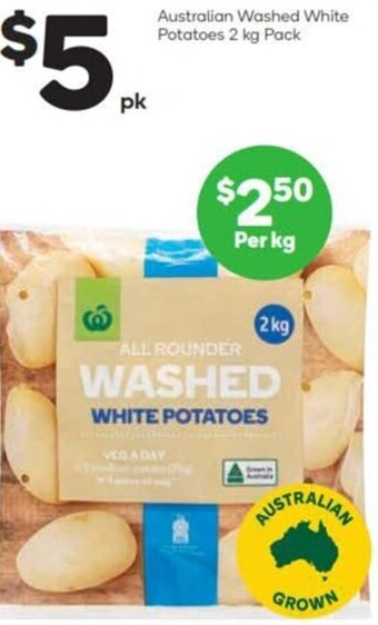 Woolworths Australian Washed White Potatoes 2 kg Pack offer