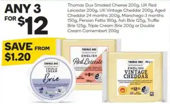 Woolworths Thomas Dux Smoked Cheese 200g, UK Red Leicester 200g, UK Vintage Cheddar 200g, Aged Cheddar 24 months 200g, offer