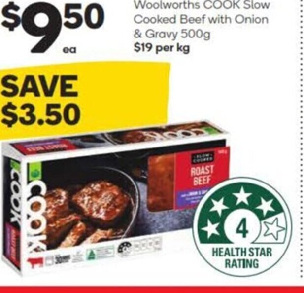 Woolworths COOK Slow Cooked Beef with Onion & Gravy 500g offer at