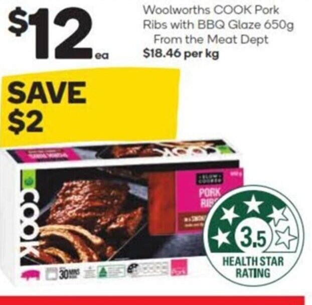Woolworths COOK Pork Ribs with BBQ Glaze 650g offer at Woolworths