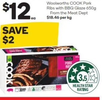 Woolworths Woolworths COOK Pork Ribs with BBQ Glaze 650g offer