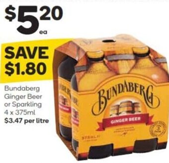 Woolworths Bundaberg Ginger Beer or Sparkling 4 x 375ml offer