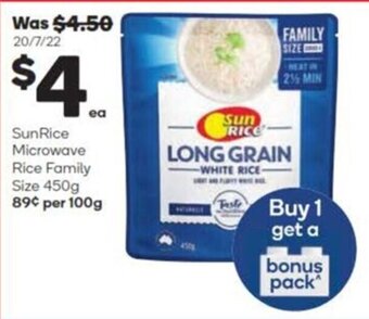 Woolworths SunRice Microwave Rice Family Size 450g offer