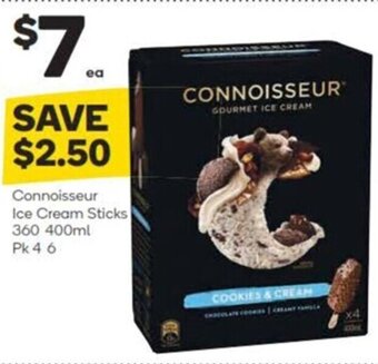 Woolworths Connoisseur Ice Cream Sticks 360 400ml Pk 4 6 offer