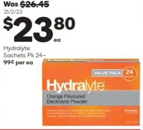 Hydralyte Sachets Pk 24 offer at Woolworths