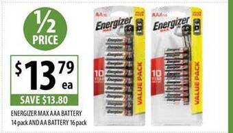Supabarn Energizer max aaa battery 14 pack and aa battery 16 pack offer