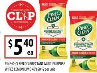 Pine-o-cleen disinfectant multipurpose wipes lemon lime