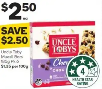 Woolworths Uncle Toby Muesli Bars 185g Pk 6 offer