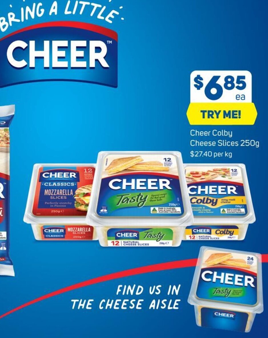 Cheer Colby Cheese Slices 250g offer at Foodland
