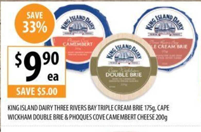 King Island Dairy Three Rivers Bay Triple Cream Brie 175g offer at Supabarn