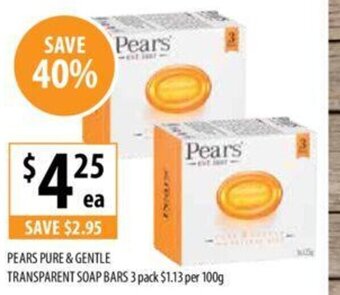 Supabarn Pears Pure & Gentle Transparent Soap Bars 3 Pack offer