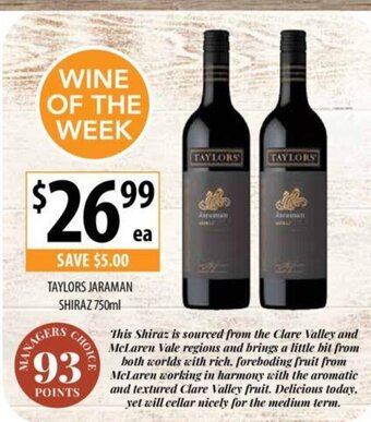 Supabarn Taylors Jaraman Shiraz 750ml offer