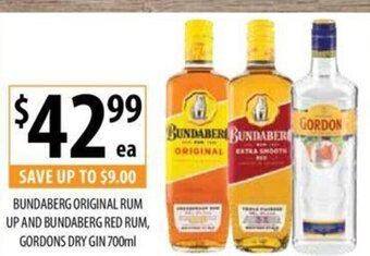 Supabarn Bundaberg Original Rum Up And Bundaberg Red Rum, Gordons Dry Gin 700ml offer