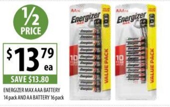 Supabarn Energizer Max AAA Battery 14 Pack And AA Battery 16 Pack offer