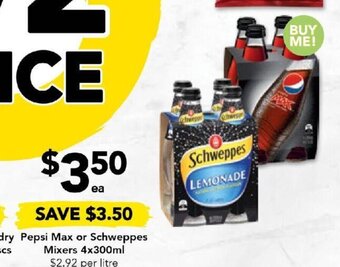 Drakes Pepsi Max Or Schweppes Mixers 4 x 300ml offer