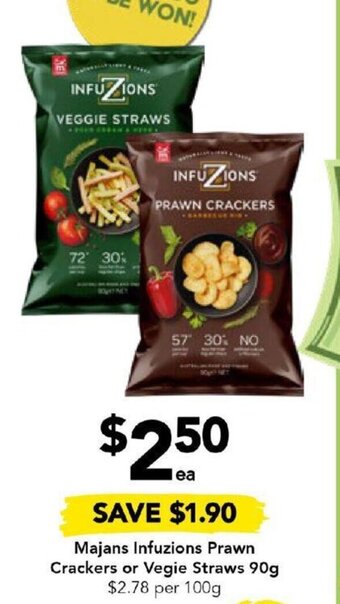 Drakes Majans Infuzions Prawn Crackers Or Vegie Straws 90g offer