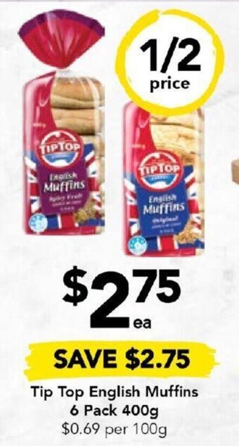 Drakes Tip Top English Muffins 6 Pack 400g offer