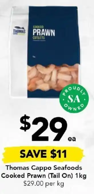 Drakes Thomas Cappo Seafoods Cooked Prawn 1kg offer