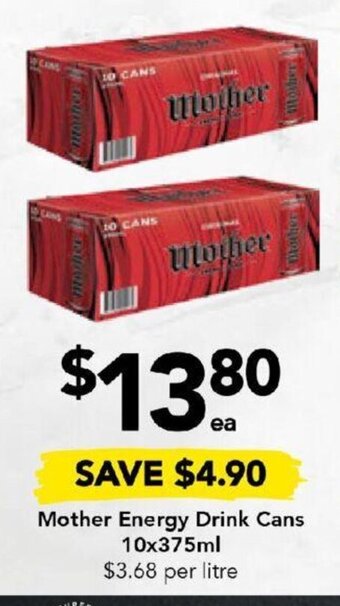 Drakes Mother Energy Drink Cans 10 x 375ml offer