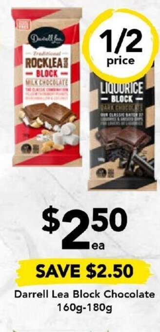 Drakes Darrell Lea Block Chocolate 160g-180g offer