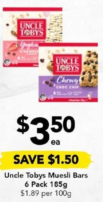Drakes Uncle Tobys Muesli Bars 6 pack 185g offer