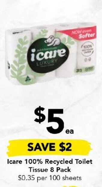 Drakes Icare 100% Recycled Toilet Tissue 8 pack offer