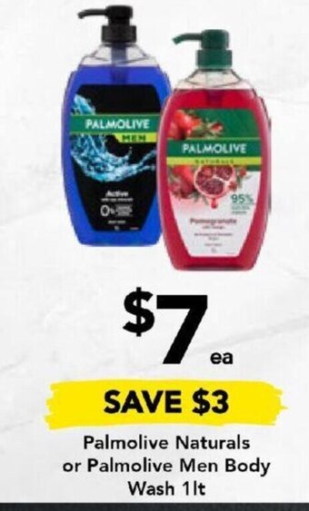 Drakes Palmolive Naturals or Palmolive Men Body Wash 1lt offer