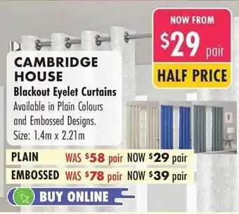 Lincraft Cambridge house blackout eyelet curtains offer