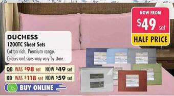 Lincraft Duchess 1200tc sheet sets offer