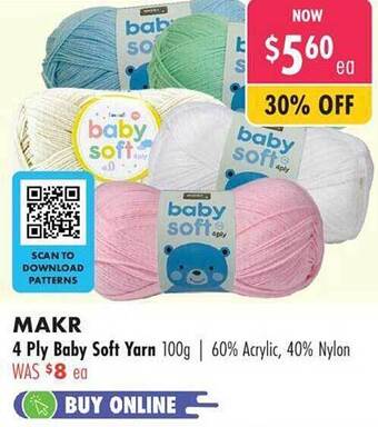 Lincraft Makr 4 ply baby soft yarn offer
