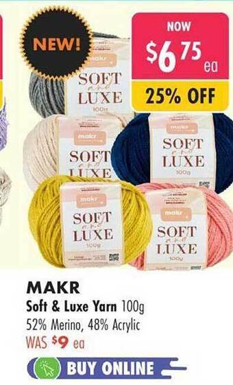 Lincraft Makr soft & luxe yarn offer